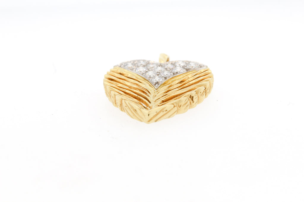 Vintage 18k Gold Diamond Textured Heart Pendant by Kutchinsky