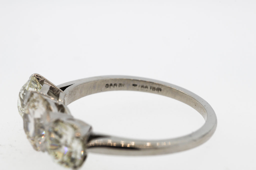 Antique 1930s Platinum Old European Cut Diamond Three Stone Ring