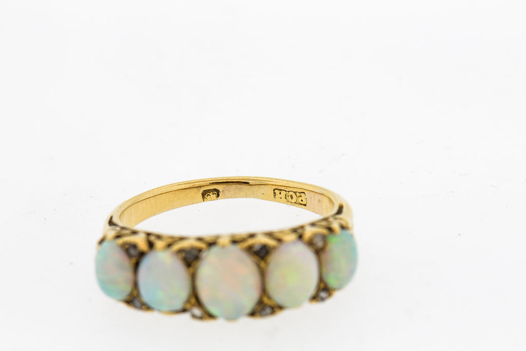 Antique English 18k Yellow Gold Opal Five Stone Ring