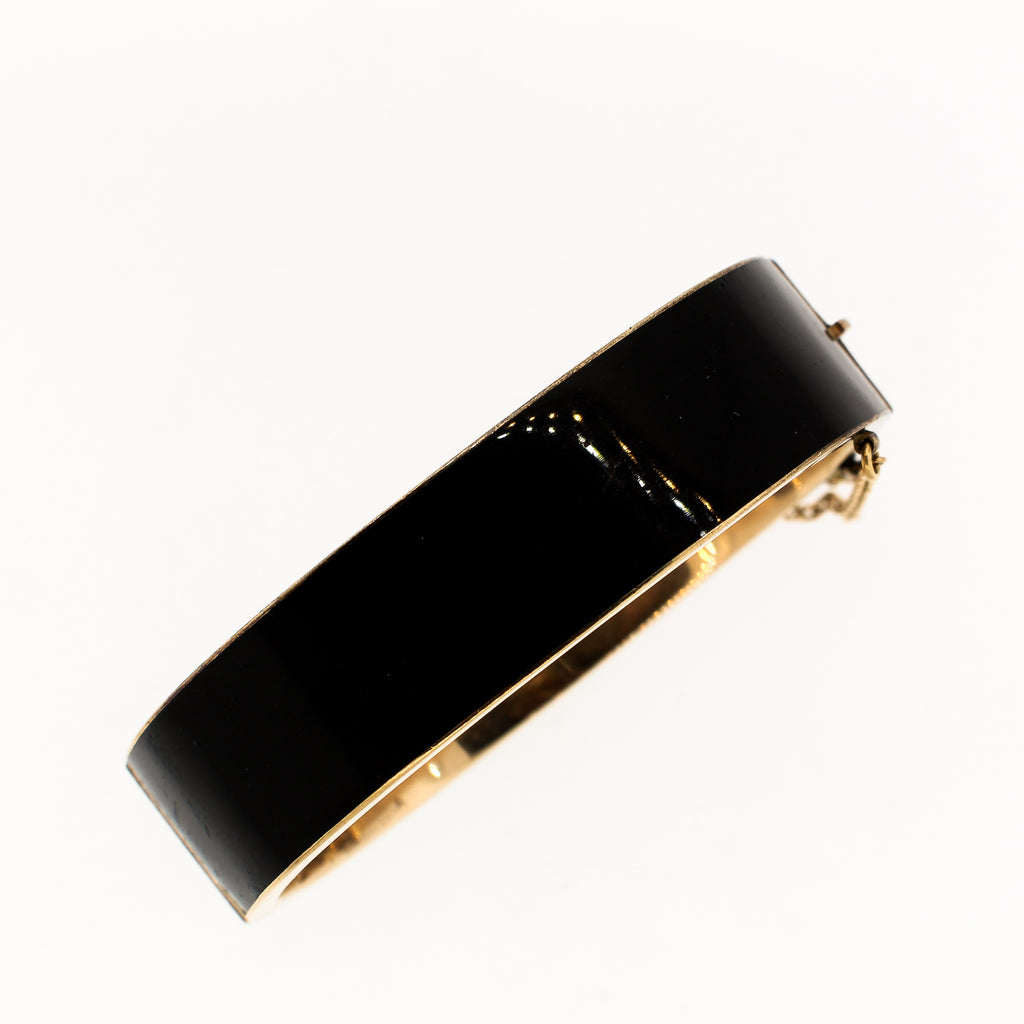 Black Enamel Victorian 14k Gold Bangle Bracelet