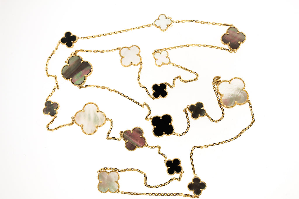 Modern Van Cleef & Arpels Mother of Pearl Onyx 18k Gold Magic Alhambra Necklace