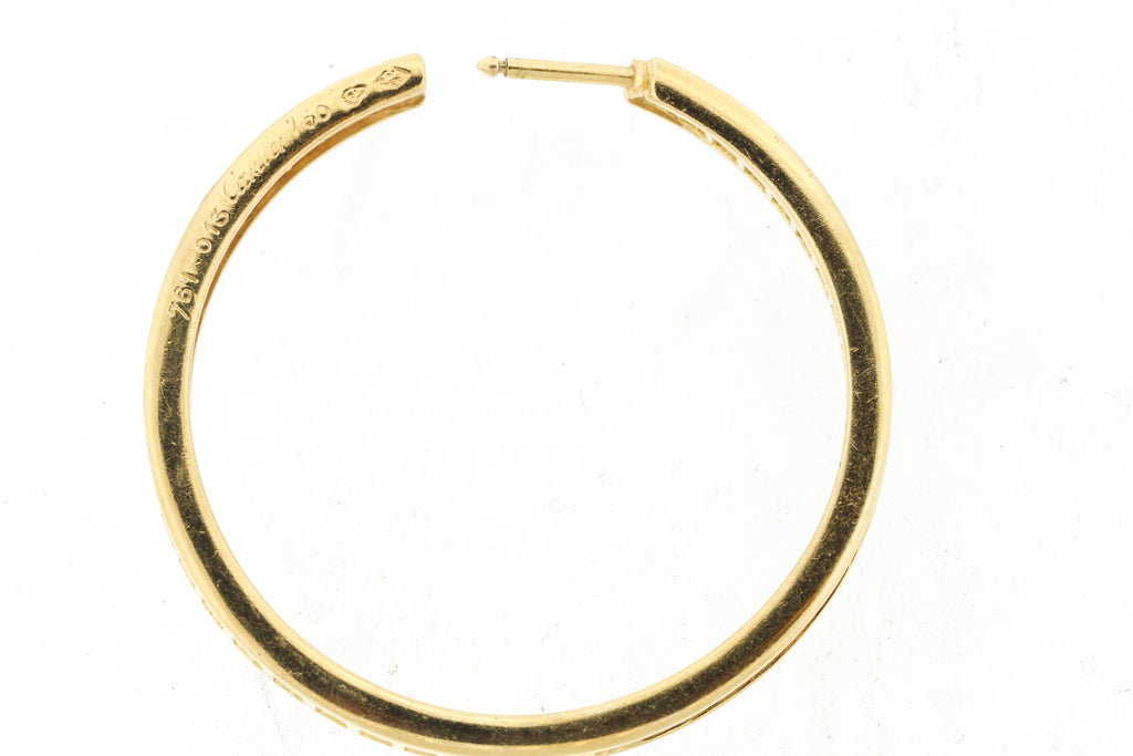 Vintage Cartier 18k Yellow Gold Diamond Inside Out Hoop Earrings