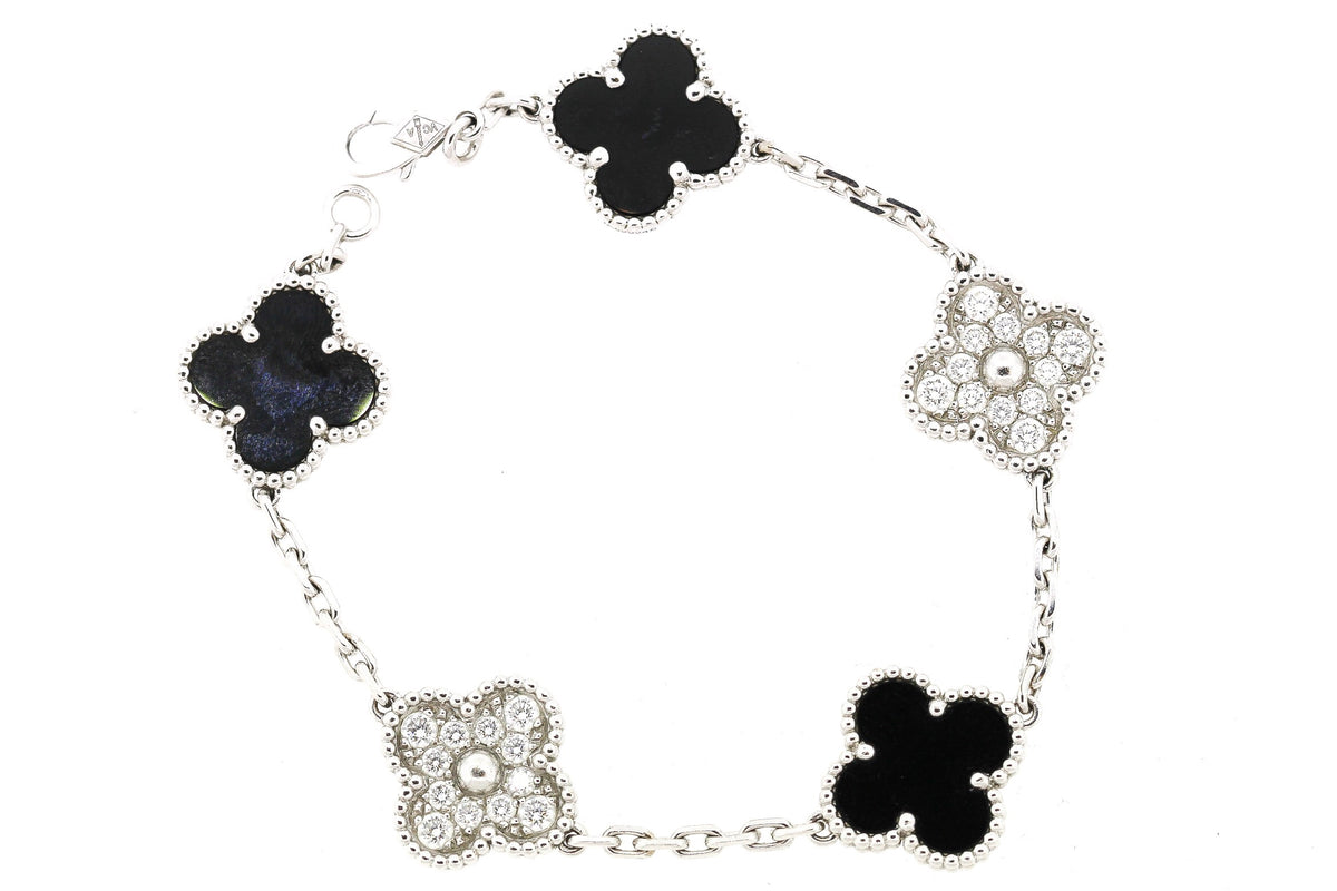 Van Cleef & Arpels Vintage Alhambra Bracelet 5 Motifs Onyx Rose