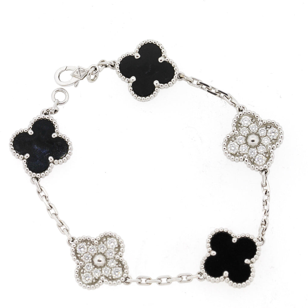 Modern Van Cleef & Arpels Onyx Diamond Alhambra Bracelet